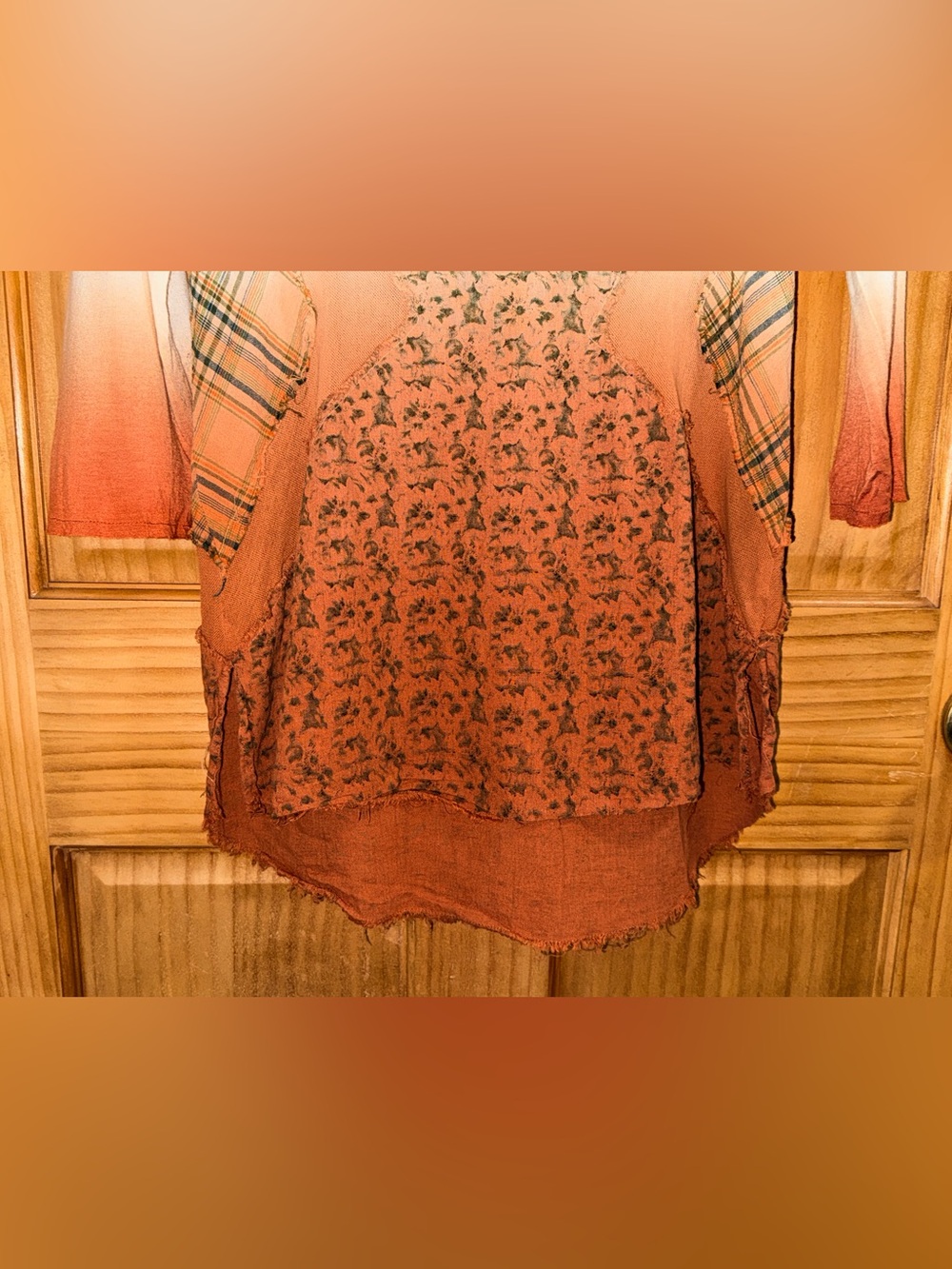 gimmicks by BKE Cream, Green and Rust Mixed-Print Scoop Neck Top-S-GC - Picture 6 of 15